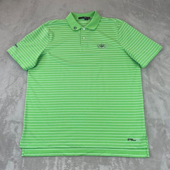 RLX Ralph Lauren Polo Shirt Men XL Green Striped Scotty Cameron